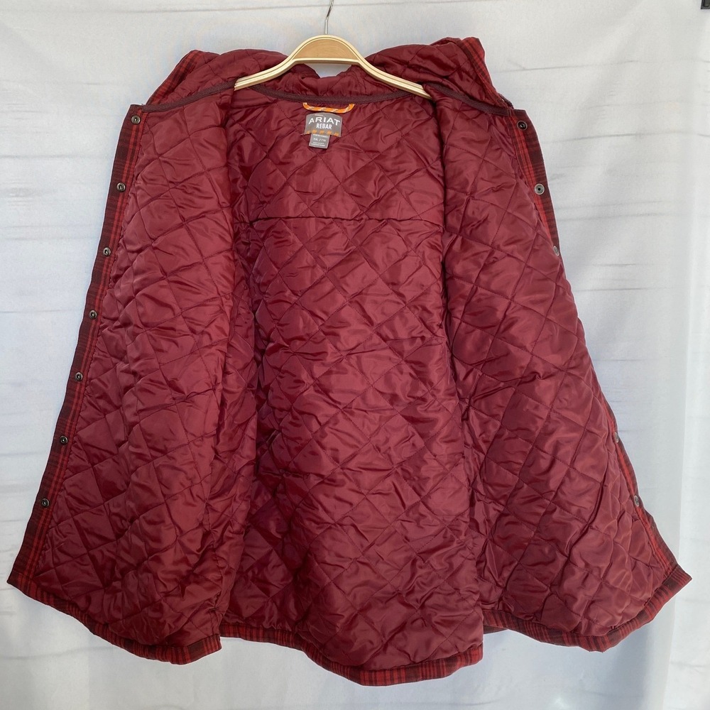 Ariat Rebar Flannel Hooded Shacket Shirt Jacket Women XL Rosewood Plaid NWT - Picture 4 of 14